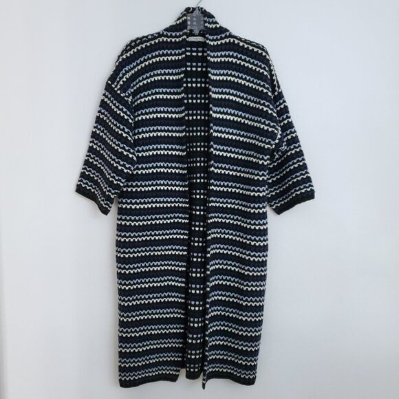 Anthropologie FRNCH Paris Black Multi-color Striped Duster Cardigan One Size - Picture 8 of 13